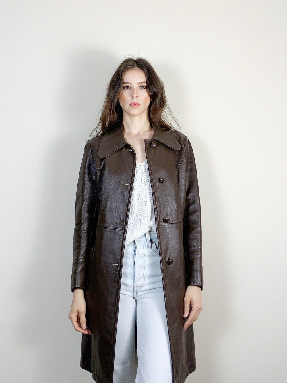 Vintage brown leather trench